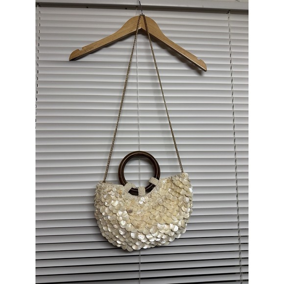 Zara Faux Mother of Pearl Appliqué Bag Purse Crossbody Bohemian Festival TikTok - Picture 6 of 8